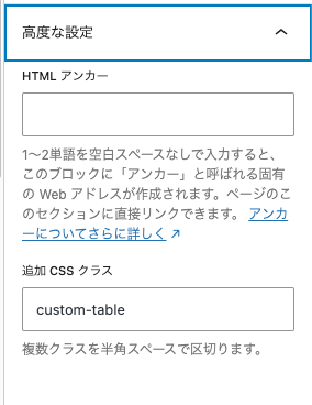 表にCSSクラスを追加