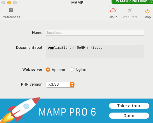 MAMPのPreferencesを開く